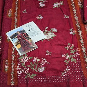 Lawn Red Embroidery suit 3 pieces