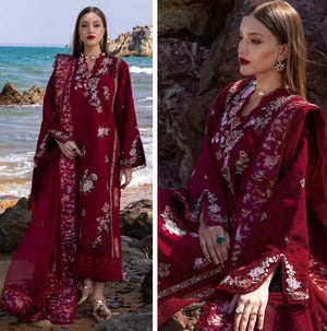 Lawn Red Embroidery suit 3 pieces