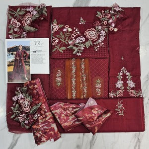 Lawn Red Embroidery suit 3 pieces