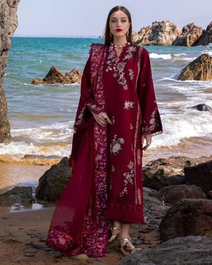 Lawn Red Embroidery suit 3 pieces