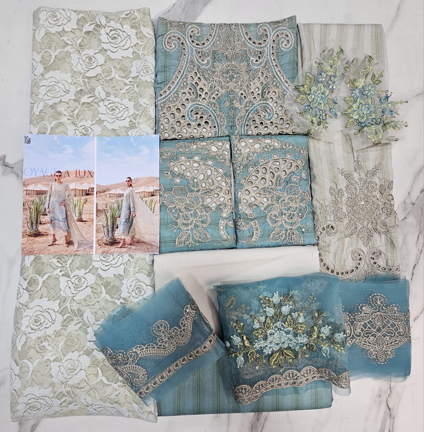 Sky Blue Lawn Embroidery Suit 3 piece